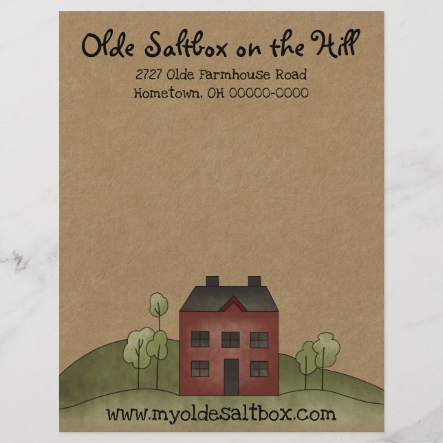 Altes Rotes Saltbox Primitive Briefkopf (Vorderseite)