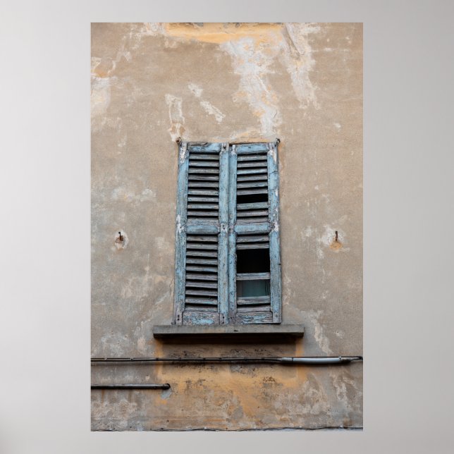 Altes, ruiniertes Holzfenster aus alten Häusern, a Poster (Vorne)
