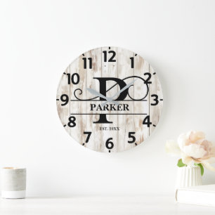 Altes Rustikales Holz P Monogramm Große Wanduhr