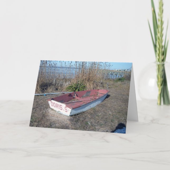 Altes Rustikales Ruderboot Karte (Vorderseite)