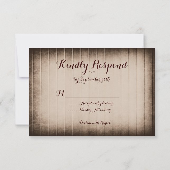 Altes Rustikales Stallholz Land Hochzeit RSVP Kart (Vorderseite)