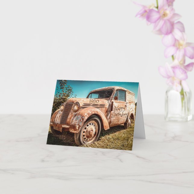 Altes Rusty Car Jahr der Geburt 1950 Glücklicher G Karte (Orchidee)