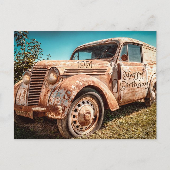 Altes Rusty Car Jahr der Geburt 1951 Glücklicher G Postkarte (Vorderseite)