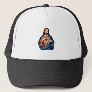 Altes Sacred Heart Gravur Religiöser Vektor De Truckerkappe