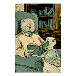 Altes Schaf las ein Buch an ein junges Schaf Poster