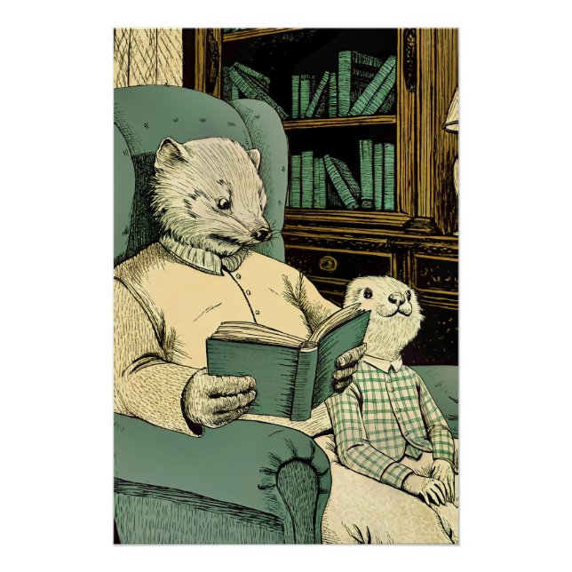 Altes Schaf las ein Buch an ein junges Schaf Poster (Vorderseite)