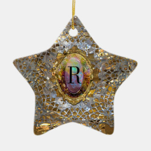 Altes schickes elegantes Monogramm Hollywood Keramikornament