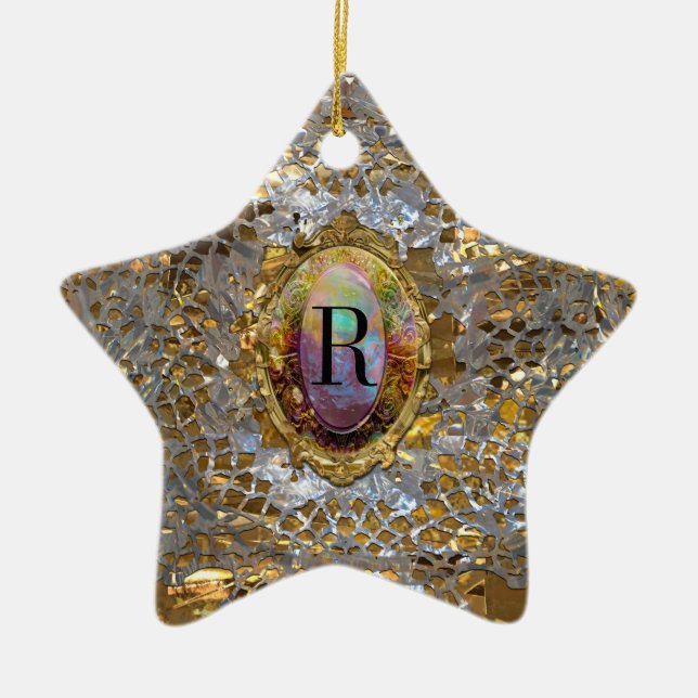 Altes schickes elegantes Monogramm Hollywood Keramikornament (Vorne)