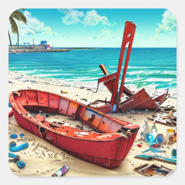 Altes Schiff, Flaschen und Wracks Quadratischer Aufkleber (Vorderseite)