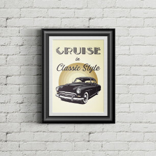 Altes Schulauto mit Retro-Text. Poster