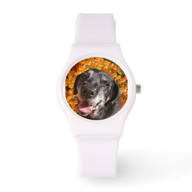 Altes Schwarzes Labrador Armbanduhr (Vorderseite)