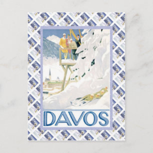 Altes Schweizer Eisenbahnplakat, Davos Postkarte