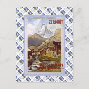 Altes Schweizer Raulway-Plakat, Zermatt Postkarte