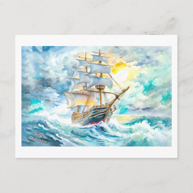 Altes Segelboot im Sturm Postkarte (Vorderseite)