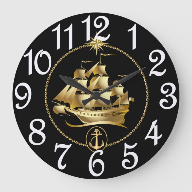 Altes Segelschiff Große Wanduhr (Vorderseite)