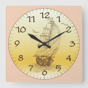 Altes Segelschiff Quadratische Wanduhr