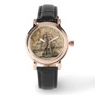 Altes Segelschiff und Kartenwache Armbanduhr
