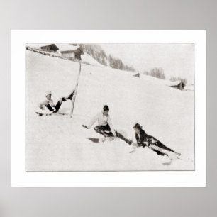 Altes Skibild, Spaß im Schnee Poster