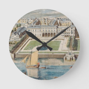 Altes Somerset-Haus auf dem Strang, graviert von Runde Wanduhr
