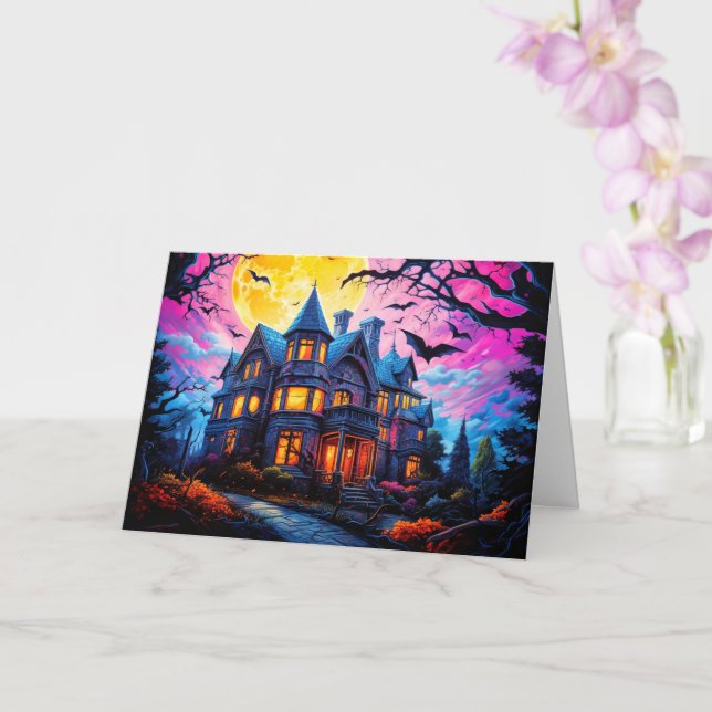 Altes Spuk Haus | Frohe Halloween Karte (Orchidee)