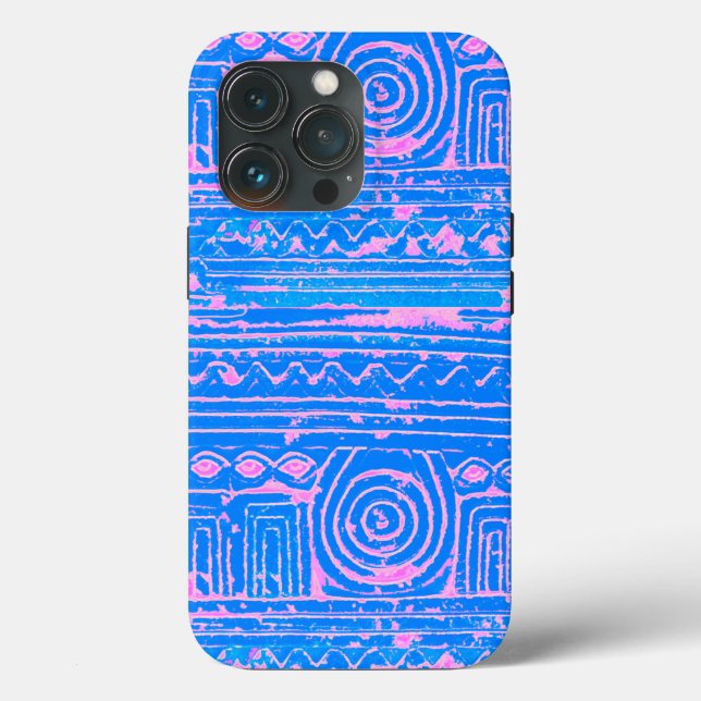 Altes sumerisches Mesopotamian Muster Blau Case-Mate iPhone Hülle (Rückseite)