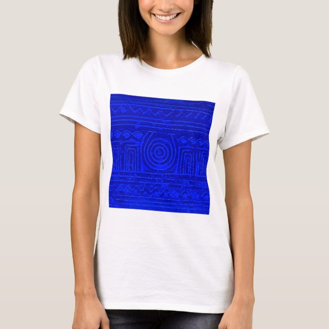 Altes sumerisches Mesopotamian Muster Blau T-Shirt (Vorderseite)