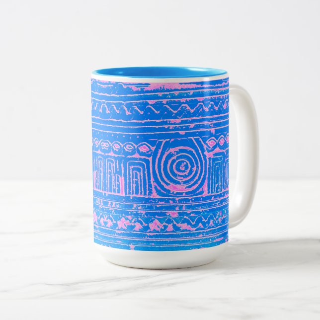 Altes sumerisches Mesopotamian Muster Blau Zweifarbige Tasse (VorderseiteRechts)