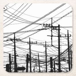 Altes Telefon und Power Rechteckiger Pappuntersetzer