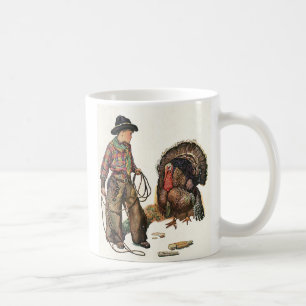 Altes Thanksgiving, Cowboy fängt einen Truthahn Kaffeetasse