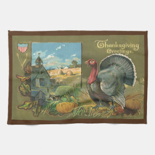 Altes Thanksgiving, Truthahn auf dem Bauernhof Geschirrtuch