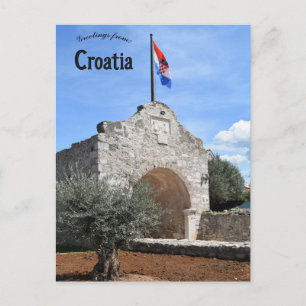 Altes Tor und Flagge in Nin Kroatien Postkarte