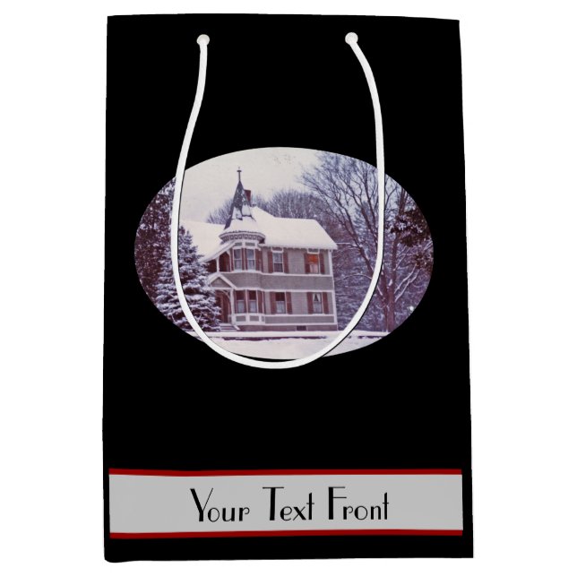 Altes viktorianisches Haus am Weihnachten Mittlere Geschenktüte (Vorderseite)
