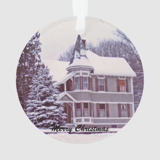 Altes viktorianisches Haus am Weihnachten Ornament (Rückseite)