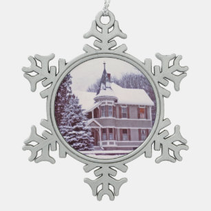 Altes viktorianisches Haus Schneeflocken Zinn-Ornament