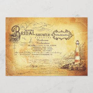 Altes Vintager Leuchtturm nautisches Brautparty Einladung