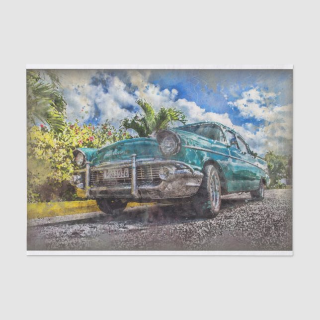Altes Vintages klassisches Auto-Dekoupage Seidenpapier (Vorderseite)