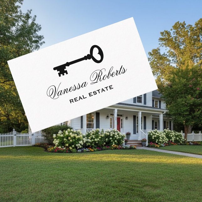 Altes Vintages Skelett für die Visitenkarte (real estate business card template with key logo)