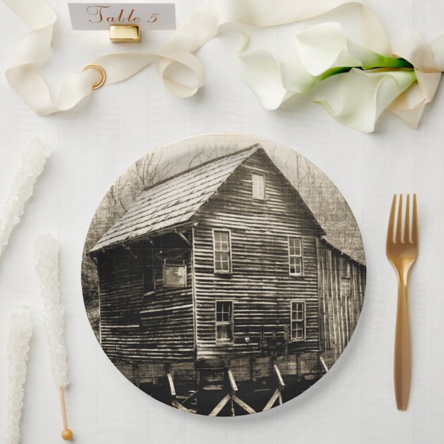Altes Wasserrad Pappteller (Hochzeit)