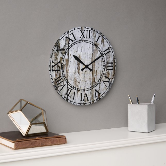 Altes Weißwaschholz Große Wanduhr (Büro)