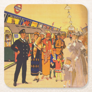 Altes Werbeplakat für die London Underground Rechteckiger Pappuntersetzer