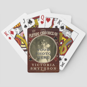Altes West Custom Foto Personalisiert Brown Wood Spielkarten
