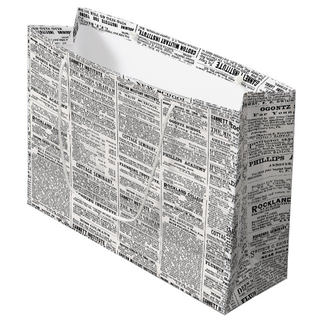 Altes Zeitungsdesign Große Geschenktüte (Vorderseite Schrägansicht)