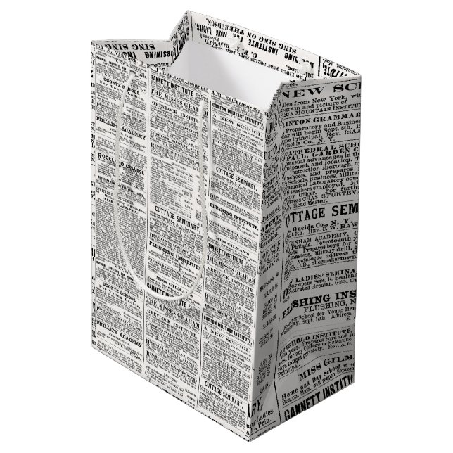 Altes Zeitungsdesign Mittlere Geschenktüte (Rückseite Schrägansicht)
