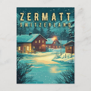 Altes Zermatt, Schweiz: Schneealpen bei Nacht Postkarte