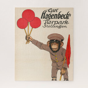 Altes Zirkusplakat eines Affen, der Luftballons hä