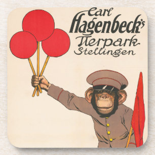 Altes Zirkusplakat eines Affen, der Luftballons hä Getränkeuntersetzer