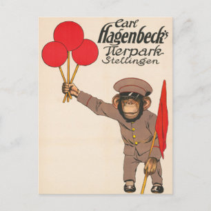 Altes Zirkusplakat eines Affen, der Luftballons hä Postkarte