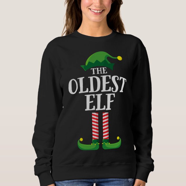 Älteste Elf Matching Family Group Weihnachtsfeiert Sweatshirt (Vorderseite)