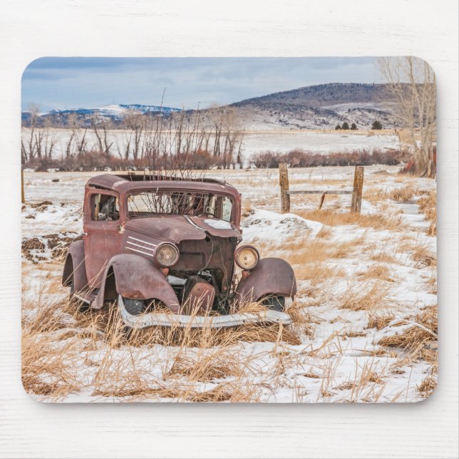 Altfahrzeug, Winter, Land, Berge Mousepad (Vorne)