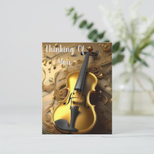 Altgoldene Violine auf goldenen Musikakkorden, Postkarte